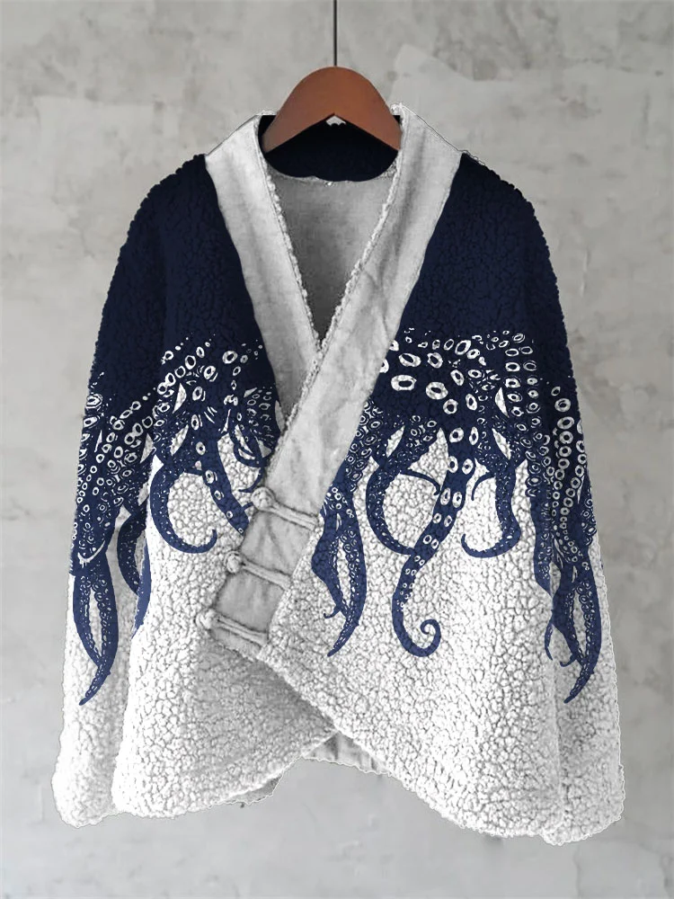 Vintage Japanese Ocean Octopus Print Cardigan