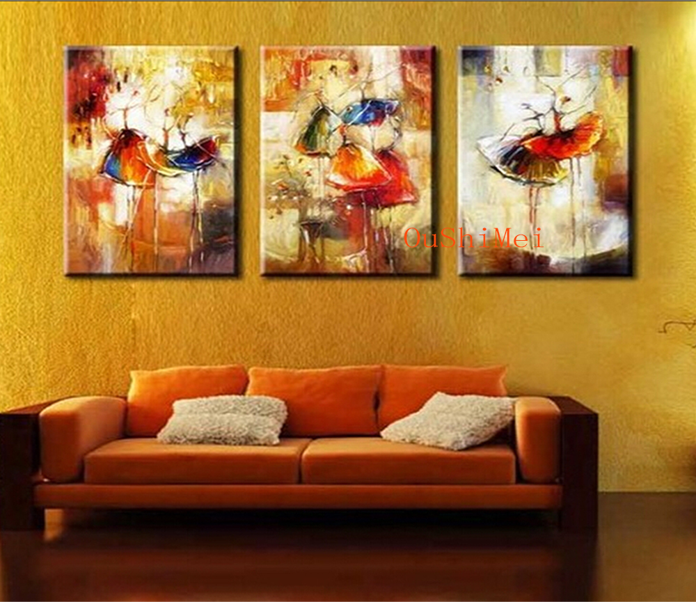 Hot Ballet Oil Paintings Handmade Picture On Canvas Modern Painting Acrylic Paintings Hang Abstract 3Pcs Pictures Wall Picture