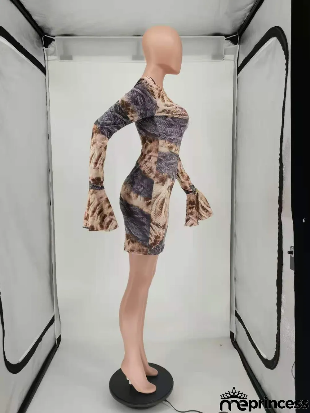 Sexy Print Slit Flared Sleeves Dress