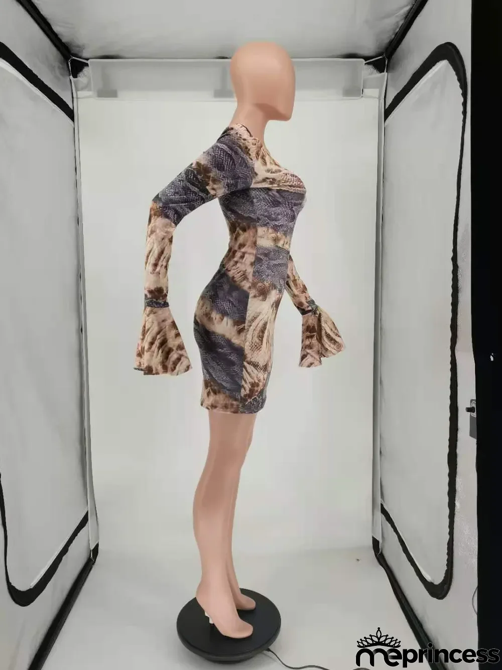 Sexy Print Slit Flared Sleeves Dress