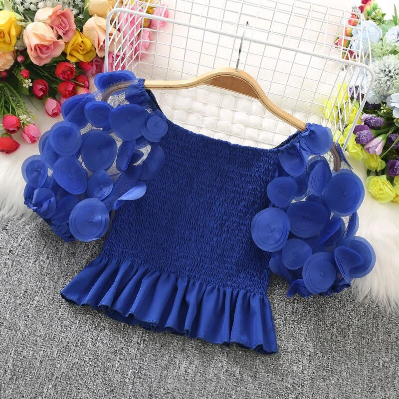 Jangj Slash Neck Off Shoulder Sexy Solid Color Petal Sleeve Button Casual Shirts Fashion Slim Summer Thin Women's Clothing 2022