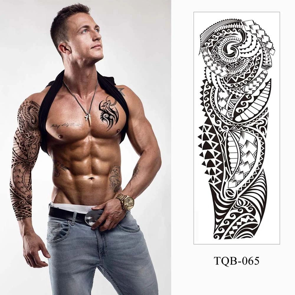 Sdrawing Men Temporary Tattoos Large Arm Sleeve Tattoo Sticker Dragon Tiger Fish Full Skull Totem Wolf Waterproof Fake Tattoo for Women