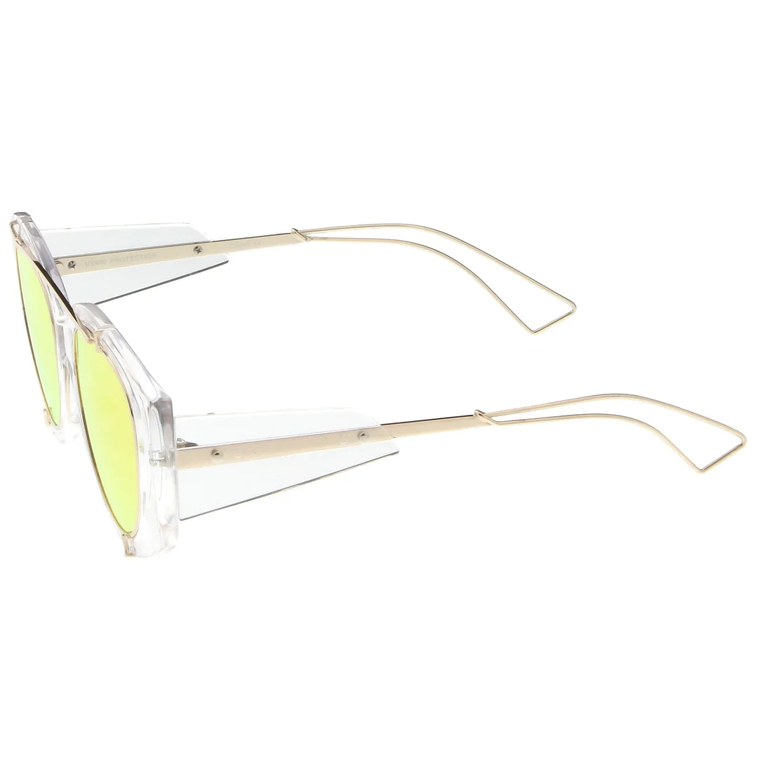 Futuristic Translucent Wire Metal Arms Crossbar Mirrored Flat Lens Oversize glasses 53mm