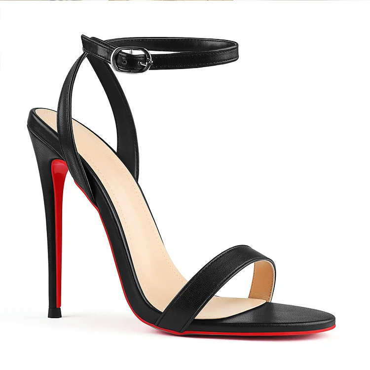 120mm Round Open Toe Ankle Strap High Heel Sandals Red Bottom Matte Pumps Vocosi VOCOSI
