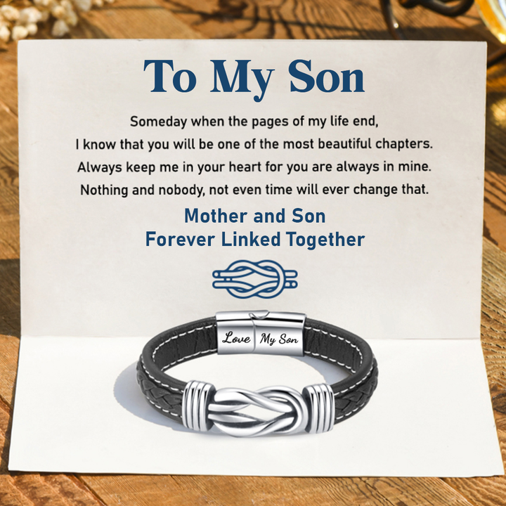 Mother and Son Forever Linked Together Leather Knot Bracelet Graduation Birthday Gift