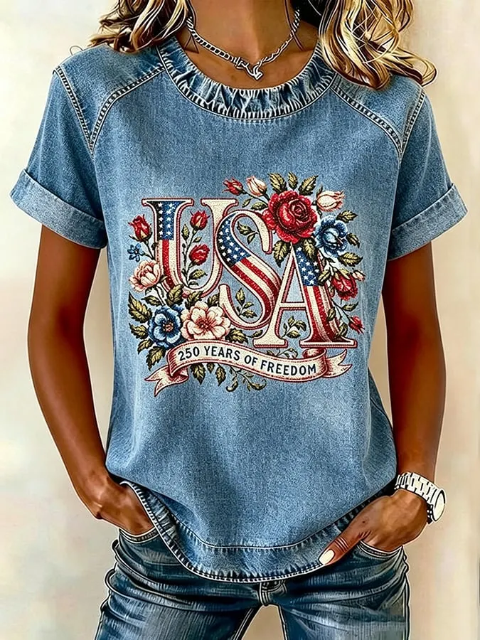 Women's 250th Anniversary Freedom Flower Art  Print   Shirt 
