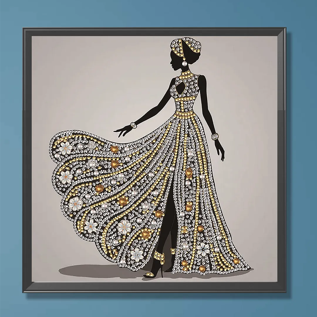 Golden Silhouette Lady Special Shaped 5D DIY Partial Drill Diamond Painting Kits for Adults Beginners Home Decor Crystal Diamond Art 11.81 X11.81inch