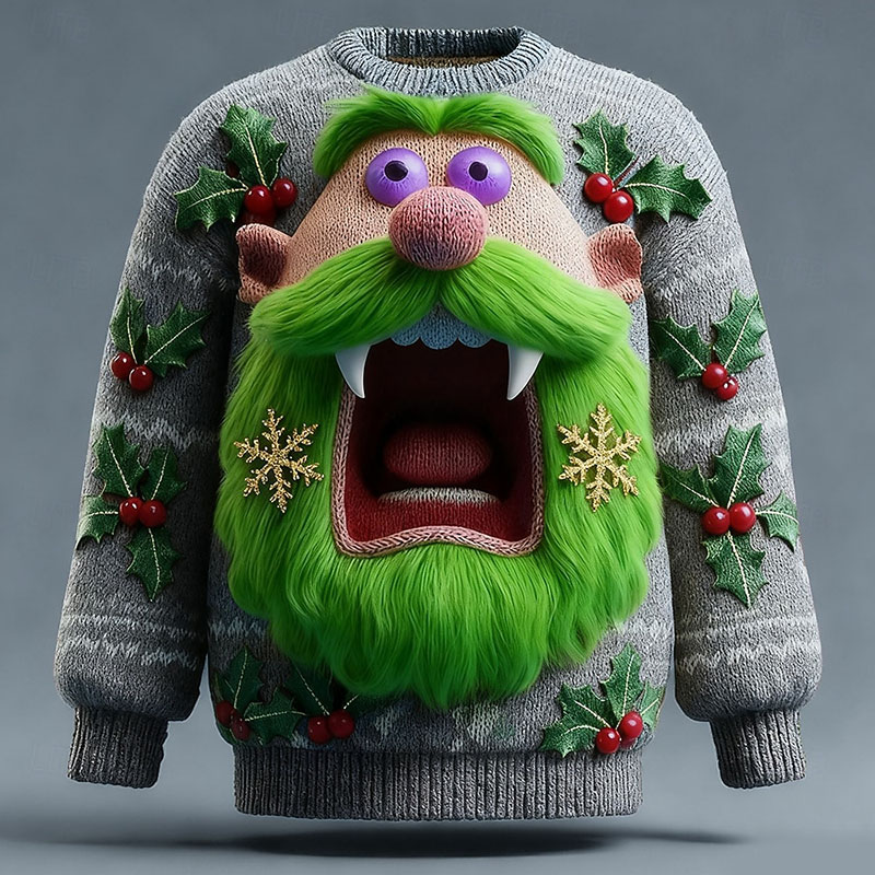 Men's Fun Christmas Monster Holly Berry Ugly Sweater elevenforest