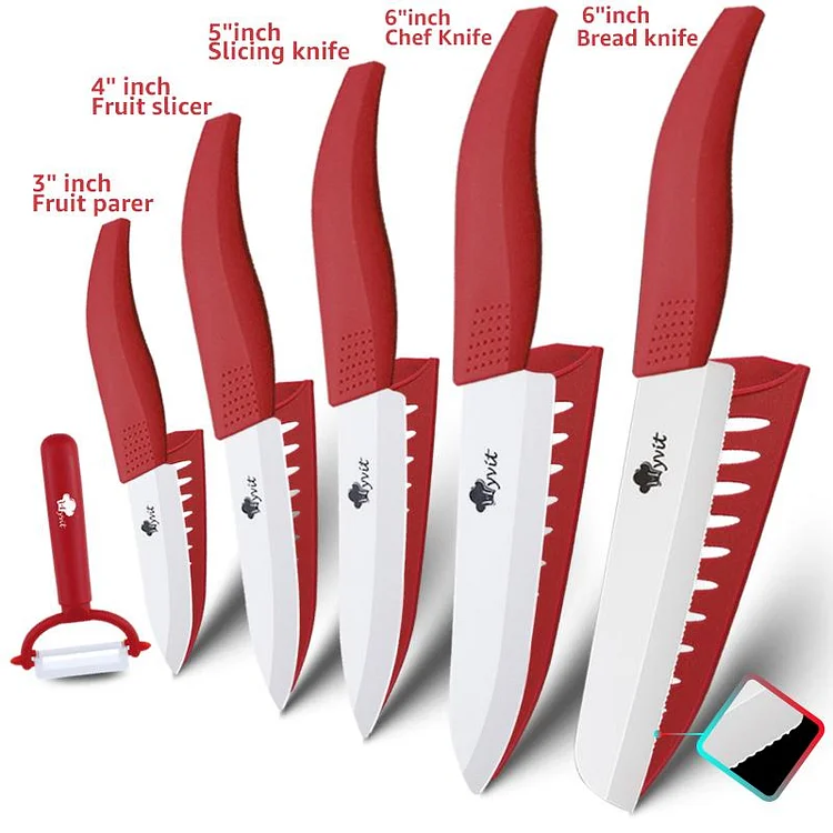 Ceramic Knife 3 4 5 6 inch Kitchen Knives with Peeler Serrated Bread Set Zirconia Black Blade Fruit Chef Knife Vege Cook Tool