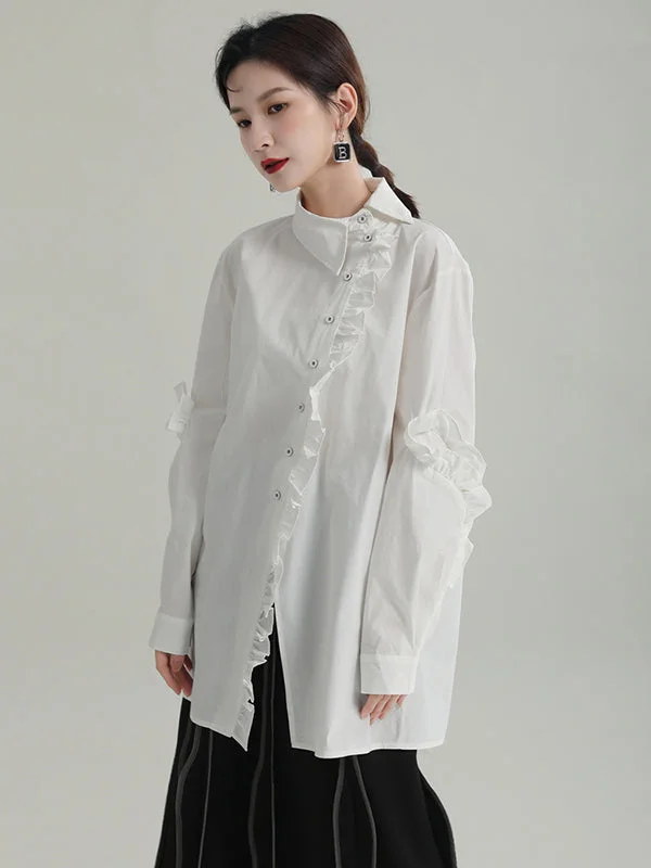 Original Loose Asymmetric Falbala Solid Color Blouse