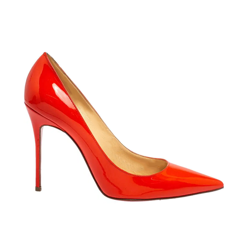 100mm Red Bottom Women's Party Wedding Heels Orange Patent Pumps-vocosishoes
