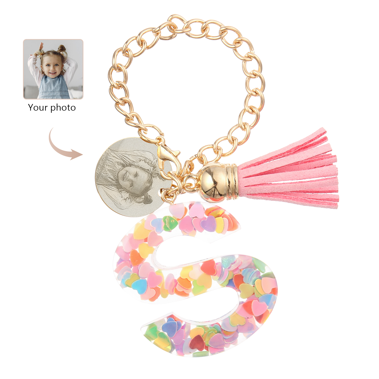 Personalised 26 Letters Pendant Custom 1 Photo Hanging Ornament Back-to-School Gift for Girls-Jessemade AU