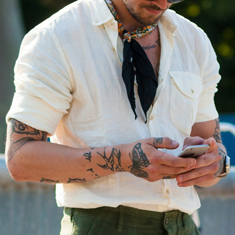 Men's Linen Comfort Large Pocket Long Sleeve Shirt