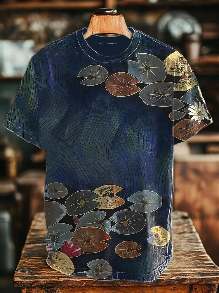 Men's Abstract Lotus Pond Lines Art Print Casual T-Shirt