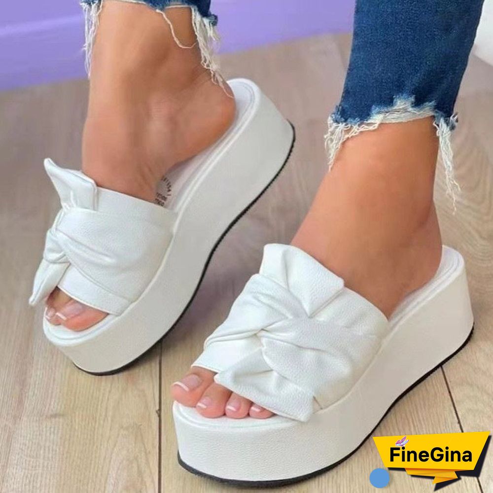 Women Casual Trendy Bow Platform Slippers