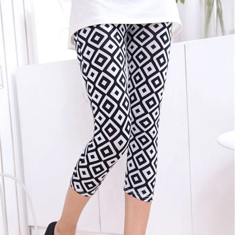 Grid Printing Legging Women Striped Capris High Waisted Fitness Elastic Gym Sporting Plaid Square Short Leggins