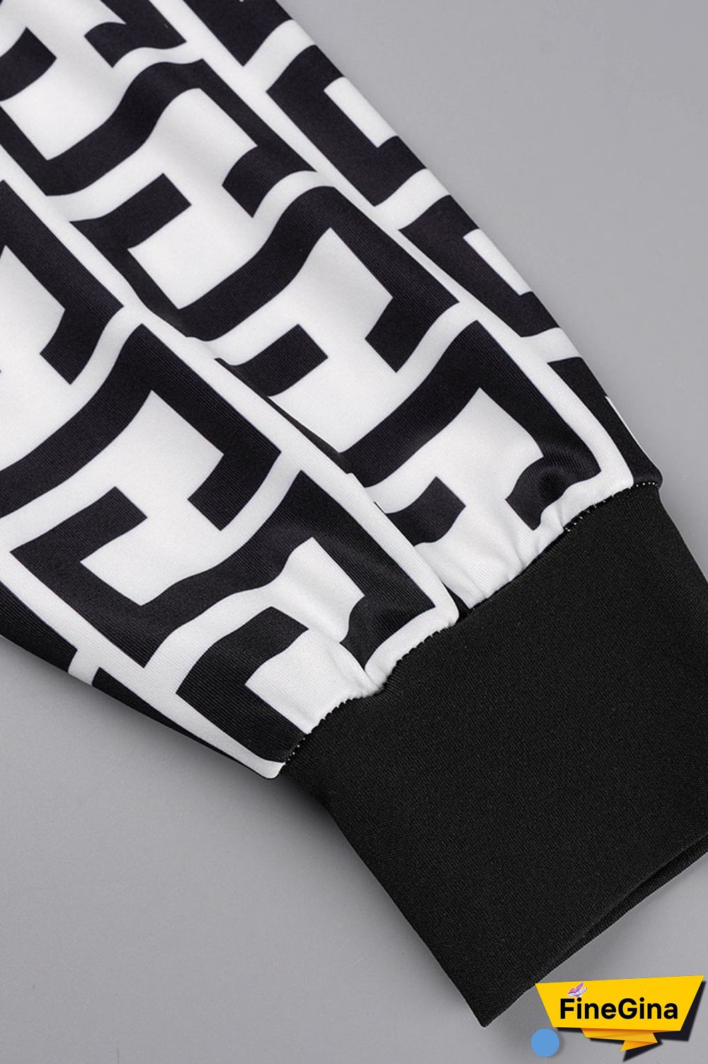 Black White Casual Print Bandage Patchwork Plus Size Two Pieces