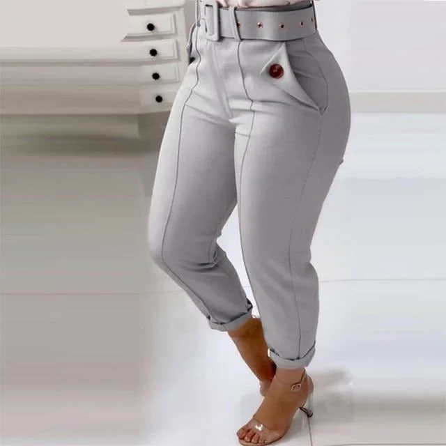 Sonicelife Solid High Waist Pencil Women's Pants 2022 Spring New Harajuku Pant For Women Fashion Feamle Trousers With Belt Pocket Design 1027
