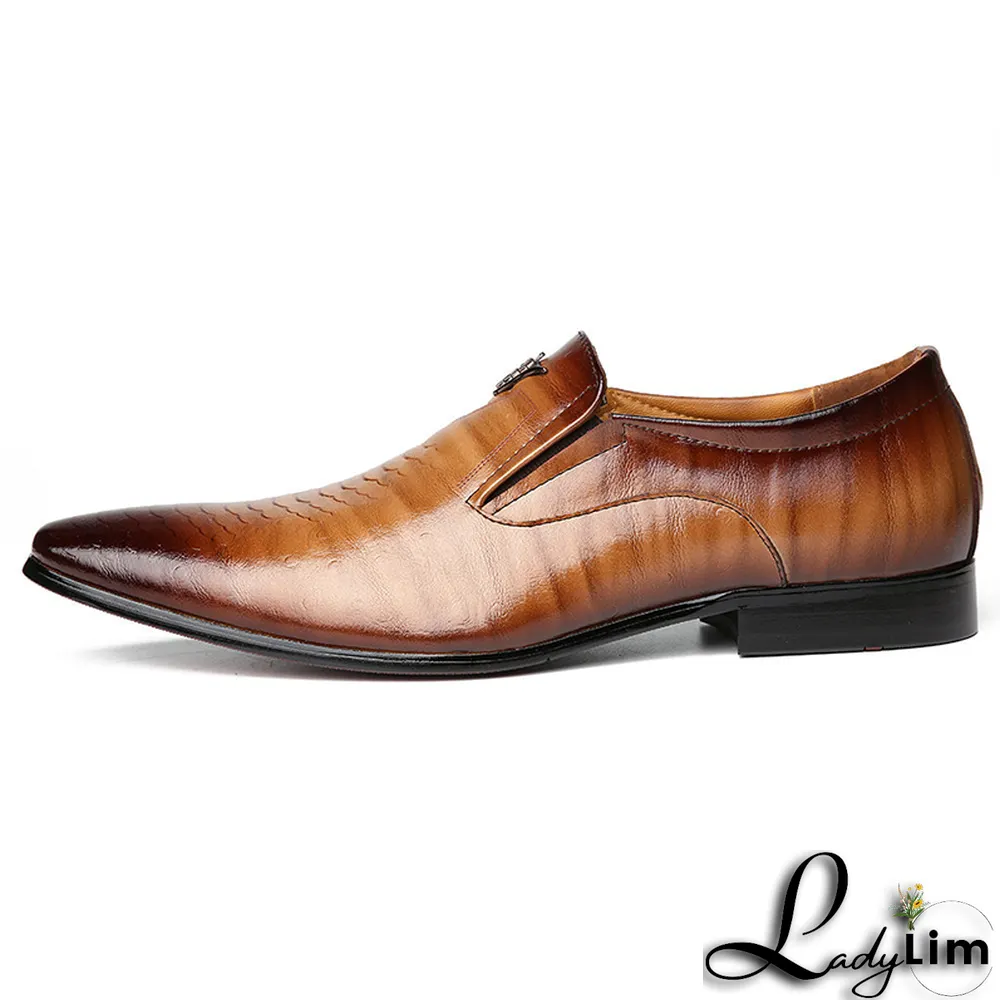 Brown Casual Vintage Basic Pointed Leather Shoes