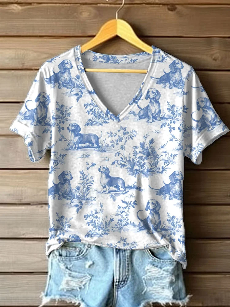 Simpfit Lässiges T-Shirt mit Dackel-Aufdruck für Damen