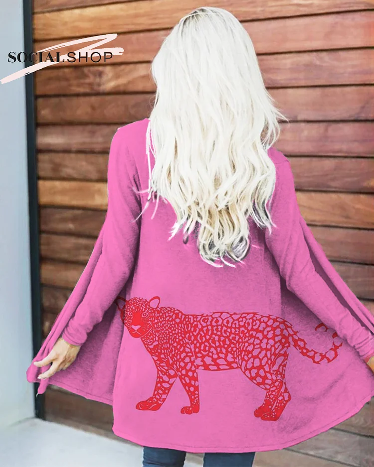 Graceful Stroll: Pink Painted Leopard Gazing Back socialshop