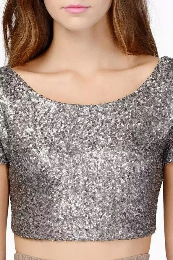 Wongn Wongn Sequin Top Ebay Sexy Back Crop Top Women's T-Shirt Short Sleeves