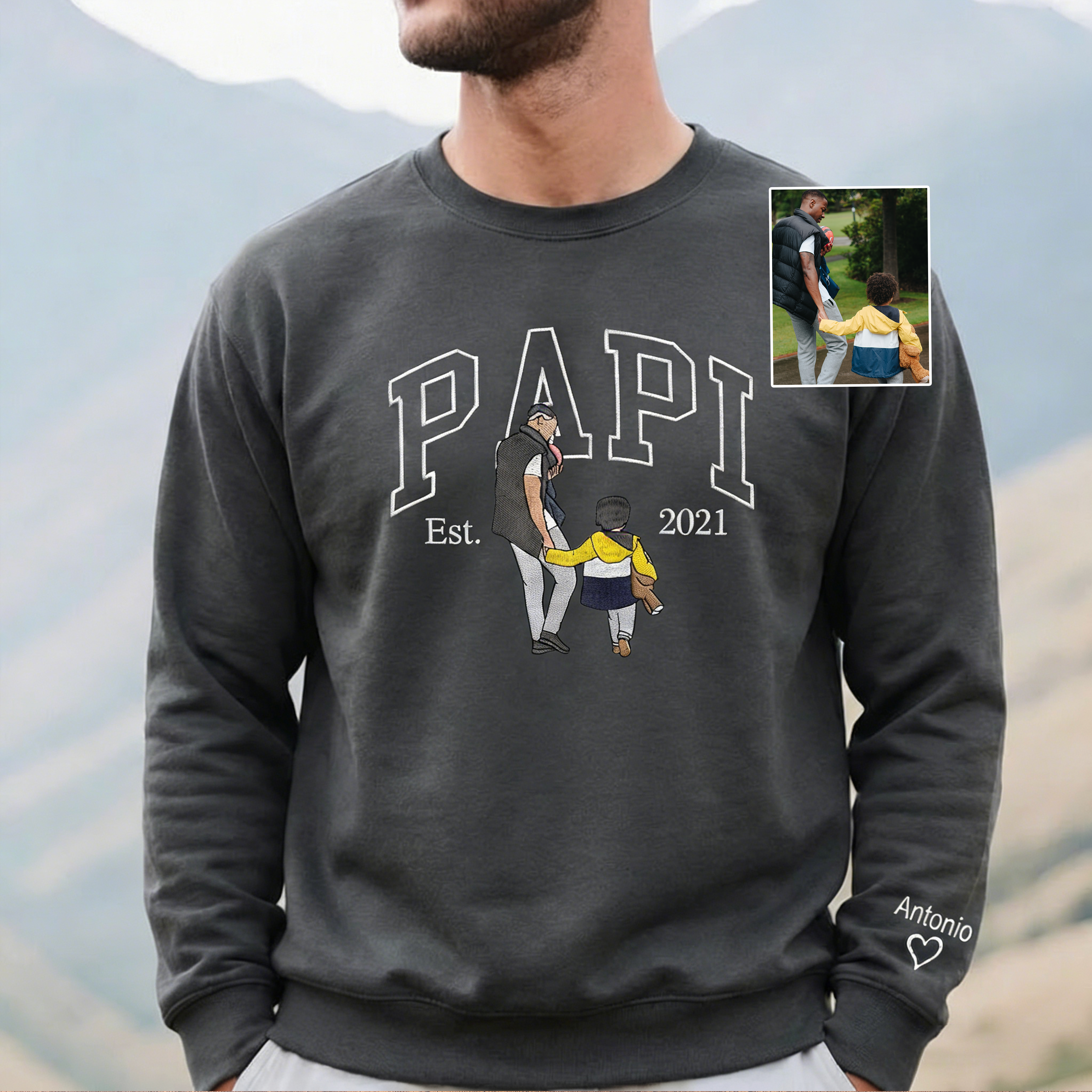 Custom Embroidered Dad Sweatshirt with Photo,Gift for Dad from Mom