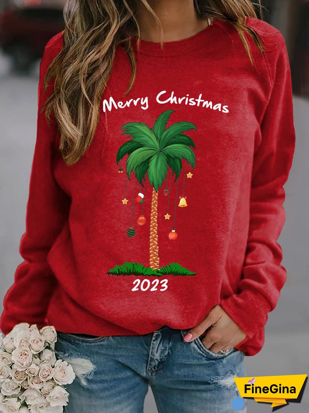 Women's Casual Merry Christmas Print Long Sleeve Sweatshirt