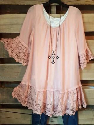 Women Half Sleeve V-neck Solid Color Dress