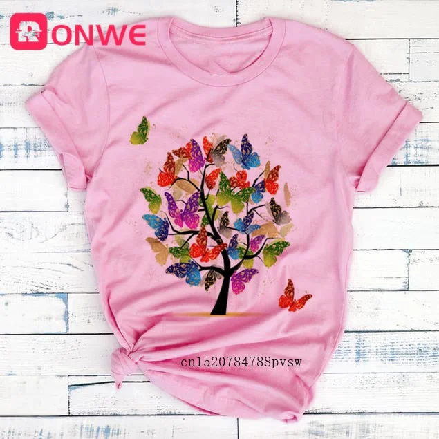 3D Butterfly Tree Print Women T-shirt Summer Casual 90s Harajuku Funny Tshirt Female Soft Short Sleeve Tops,Drop Shipping