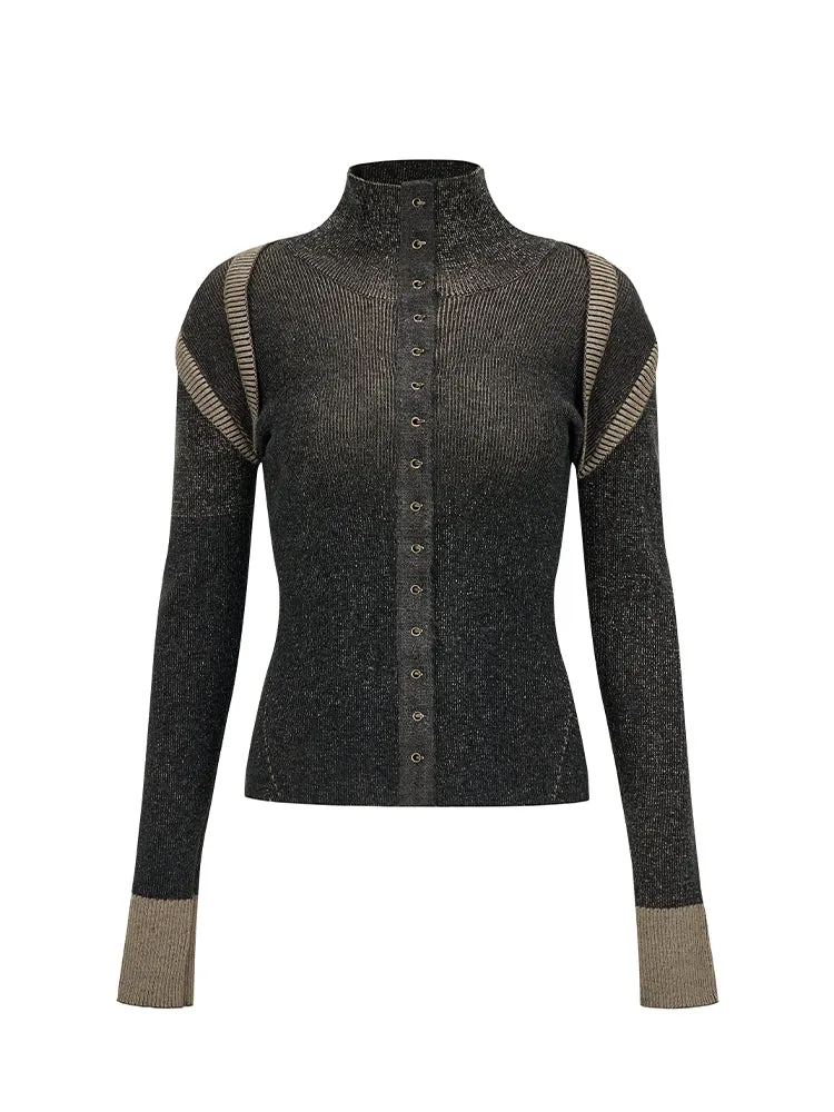 Brownm High Neck Slim Long Sleeve Knit