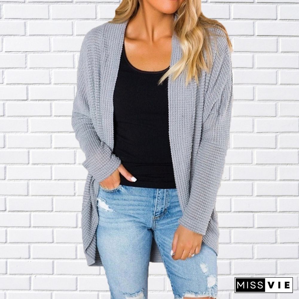 Women Loose Casual Long Sleeve Pure Color Plus Size V Neck Coat Autumn Cardigan Sweater Coat Plus Size XS-8XL