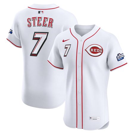 Men's Cincinnati Reds #7 Spencer Steer  White 2025 MLB Speedway Classic Home Elite Player Jersey