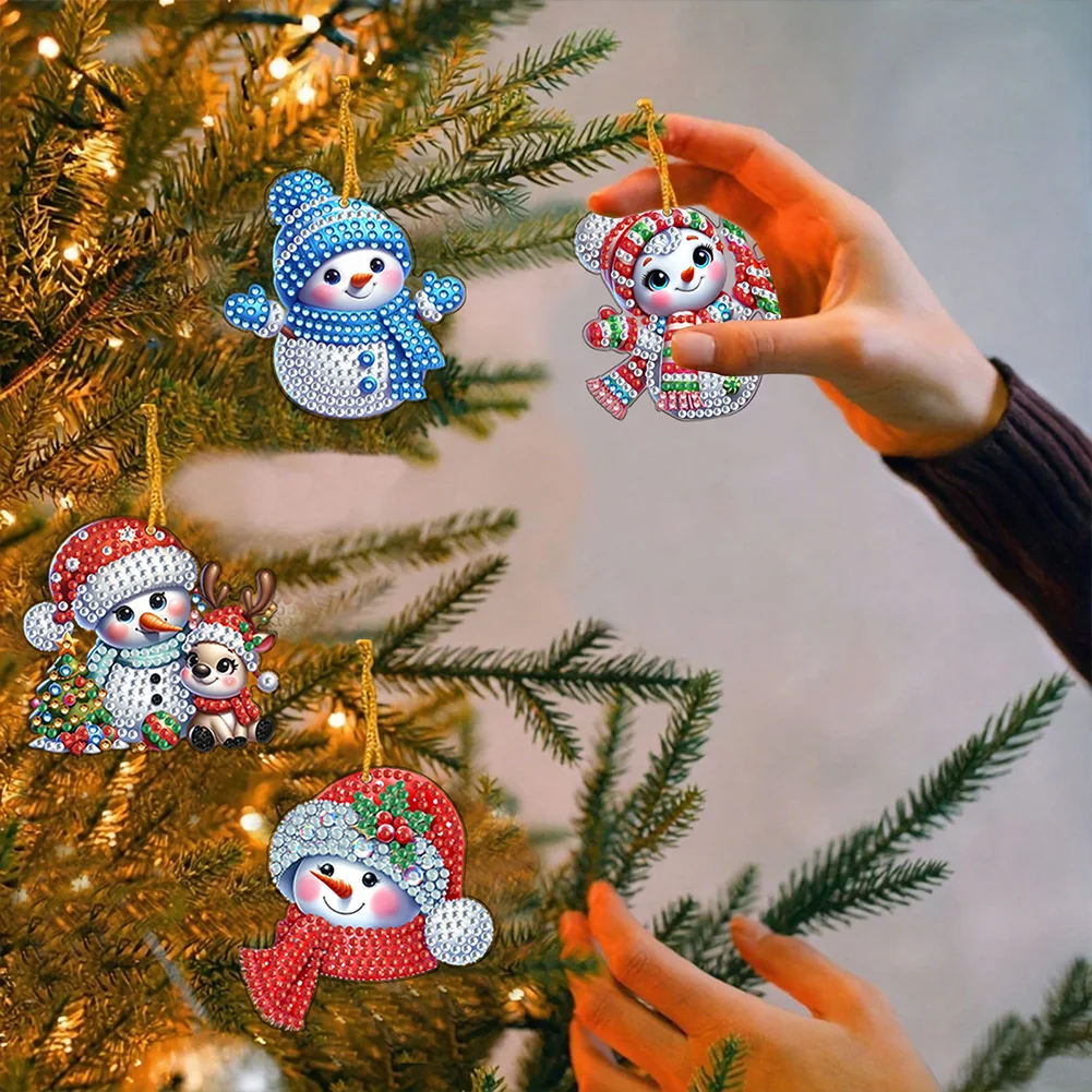 12Pcs Xmas Theme 2D Flat DIY Diamond Christmas Tree Pendant Wall Door Decoration