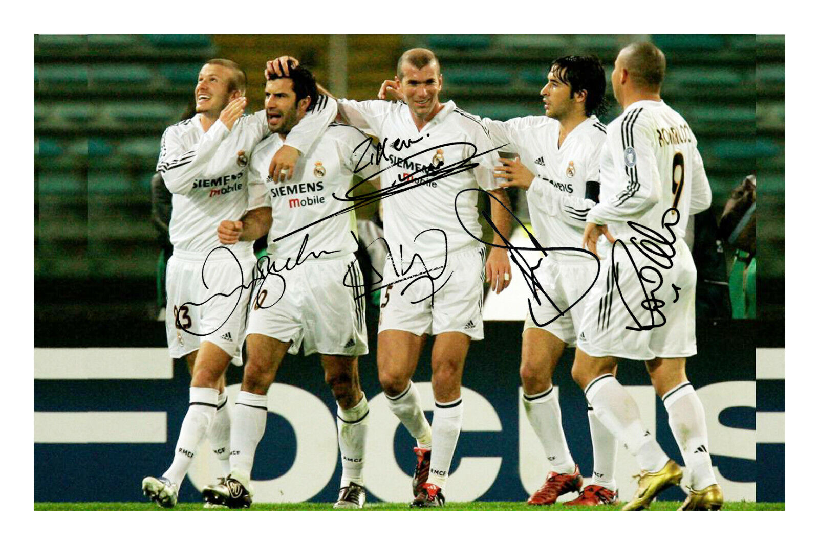 Galacticos - Zidane Figo Beckham Ronaldo Raul Signed A4 Photo Poster painting Print Real Madrid