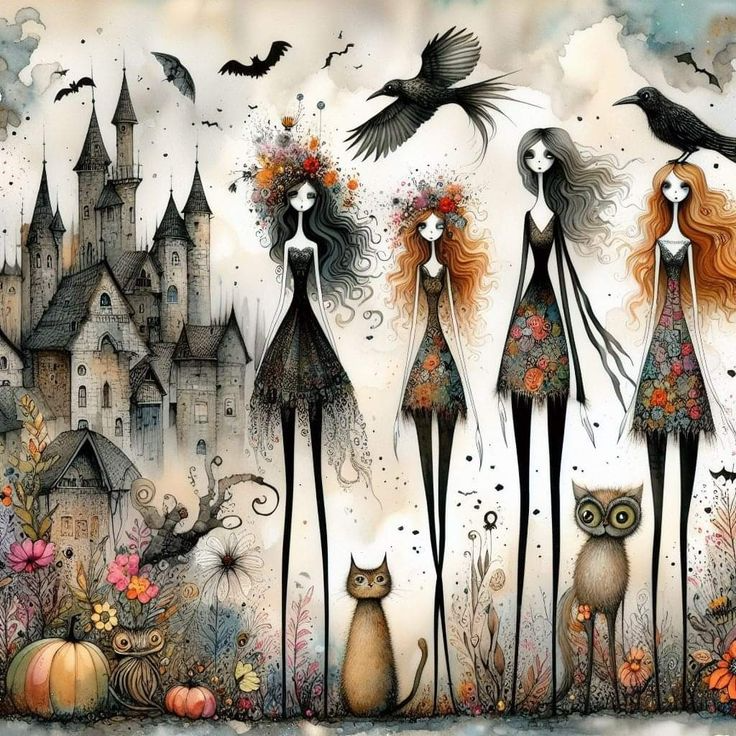Full Round Diamond Painting-Cartoon Illustration Girl Cat 40*40cm