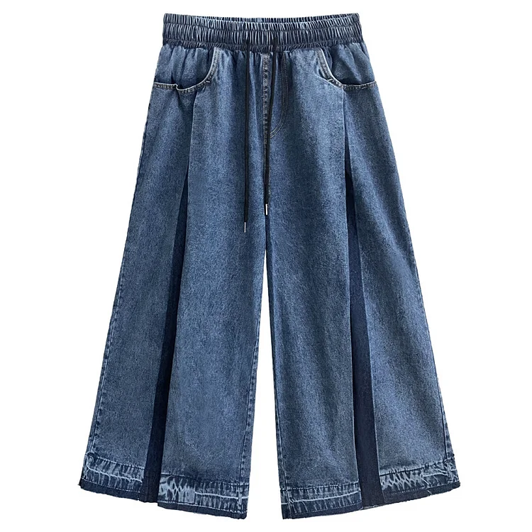 <SALE> Casual Pleated Denim Wide Leg Pants