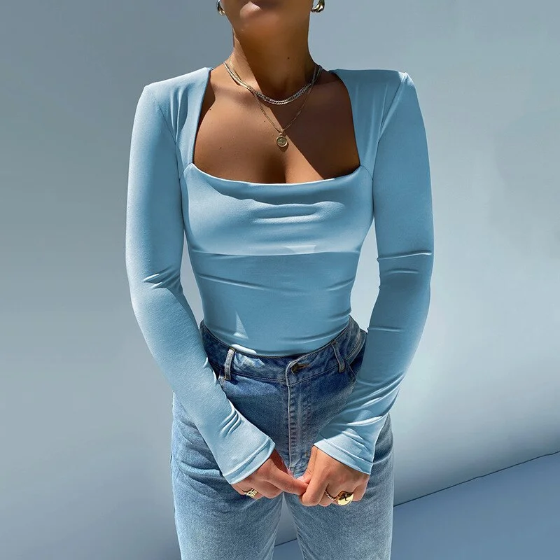 Bodysuit Long Sleeves Overalls for women Bodycon Square Neck female Basic Black Overalls Tops 2022 Body streetwear fashion sexy