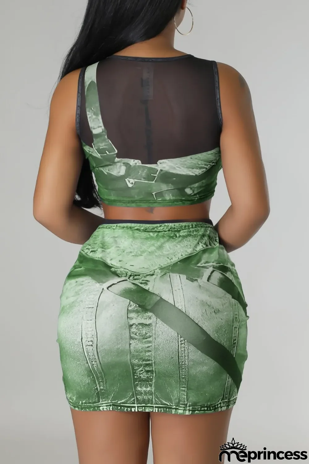 Blue Sexy Casual Print Patchwork O Neck Sleeveless Two Pieces