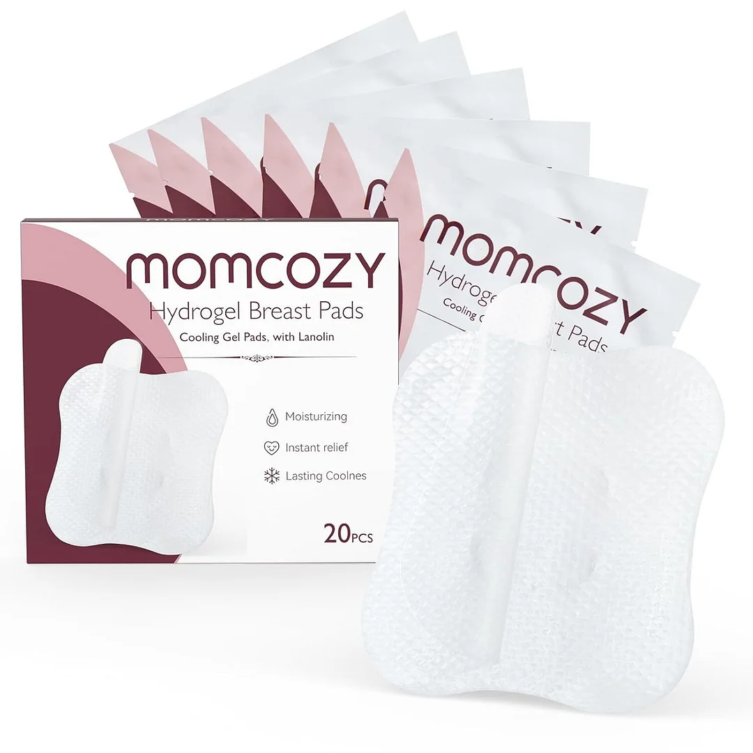 Momcozy Soothing Gel Pads, Instant & Long Cooling Relief for Sore Nipples, Hydrogel Pads with Lanolin for Breastfeeding, 12 Count