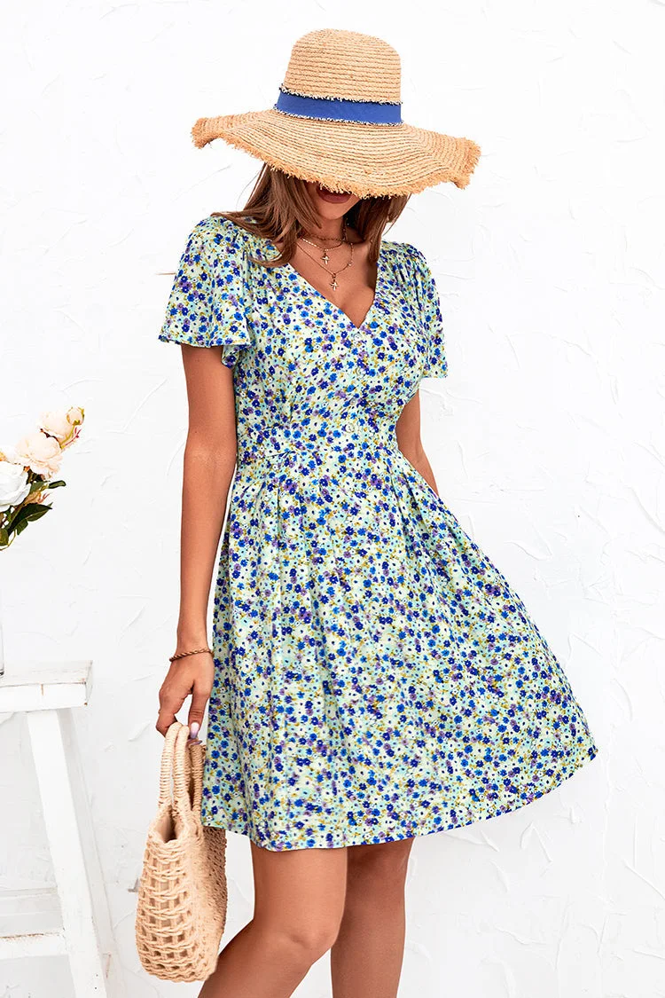 Thalia V-neck Bell Sleeve Mid Length A-Shape Dress