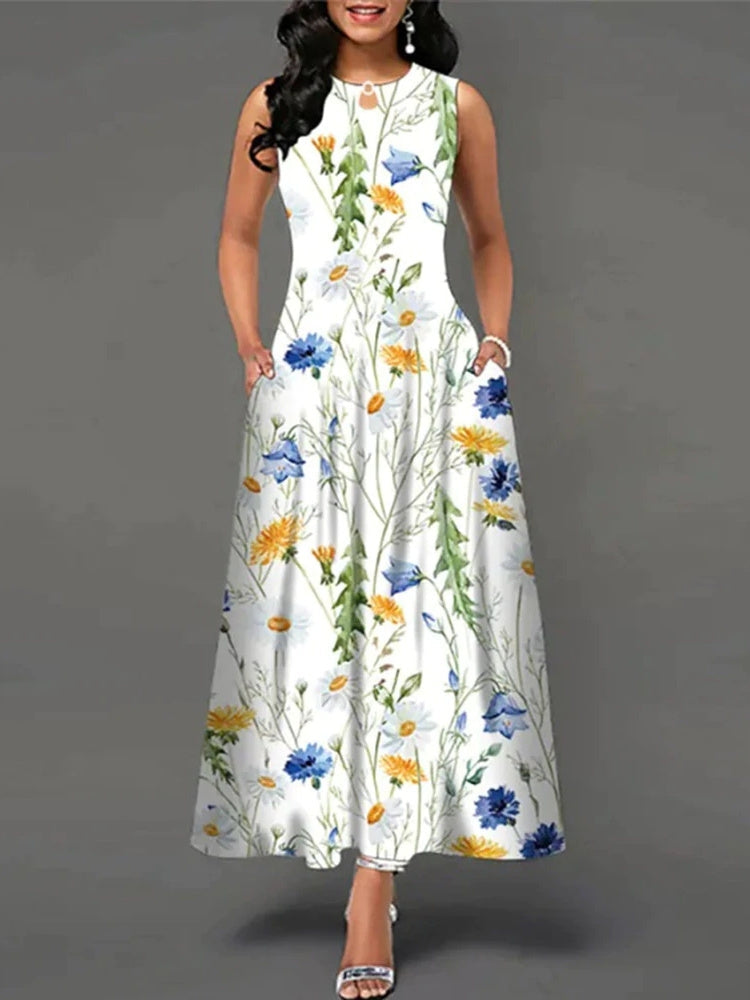 Elegant Sleeveless Round Neck Maxi Dress