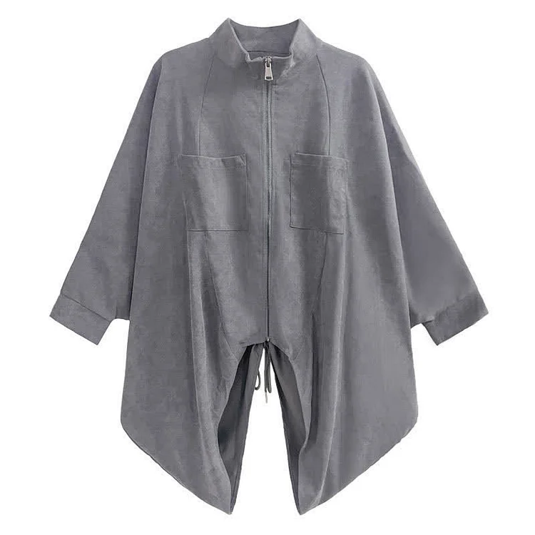 Irregular Lace Up Bat Sleeve Zipper Coat Outerwear - Modakawa modakawa
