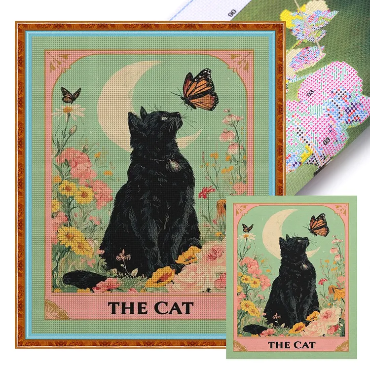 【Huacan Brand】Black Cat Butterfly 40*50cm 11CT Stamped Canvas Cross Stitch gbfke