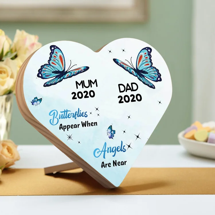 Personalized Memorial Butterfly Wood Heart Ornament-Custom Heart Wooden Desktop Decoration-Butterflies Appear When Angels Are Near