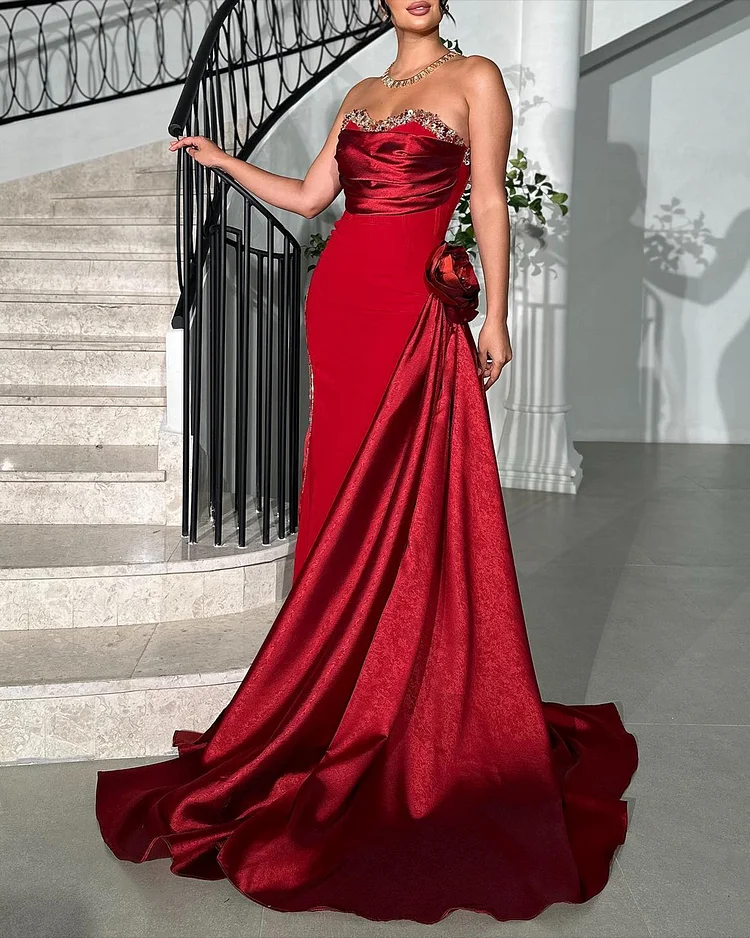Women's Strapless Sleeveless Satin Dress
