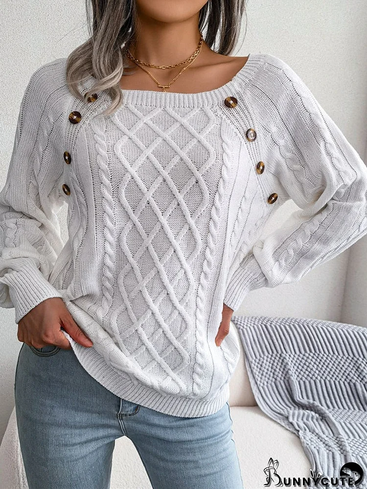 Women Long Sleeve U-neck Embroidery Sweaters