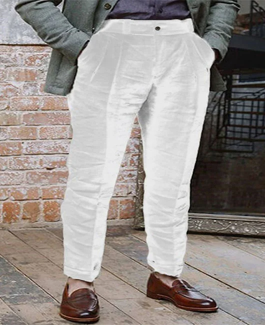 Daily Linen Slant Pocket Button Solid Color Pants Okaywear