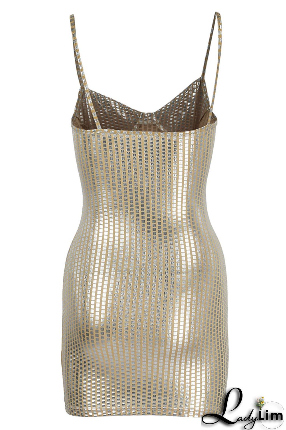 Khaki Sexy Backless Spaghetti Strap Sleeveless Club Dress For Vegas