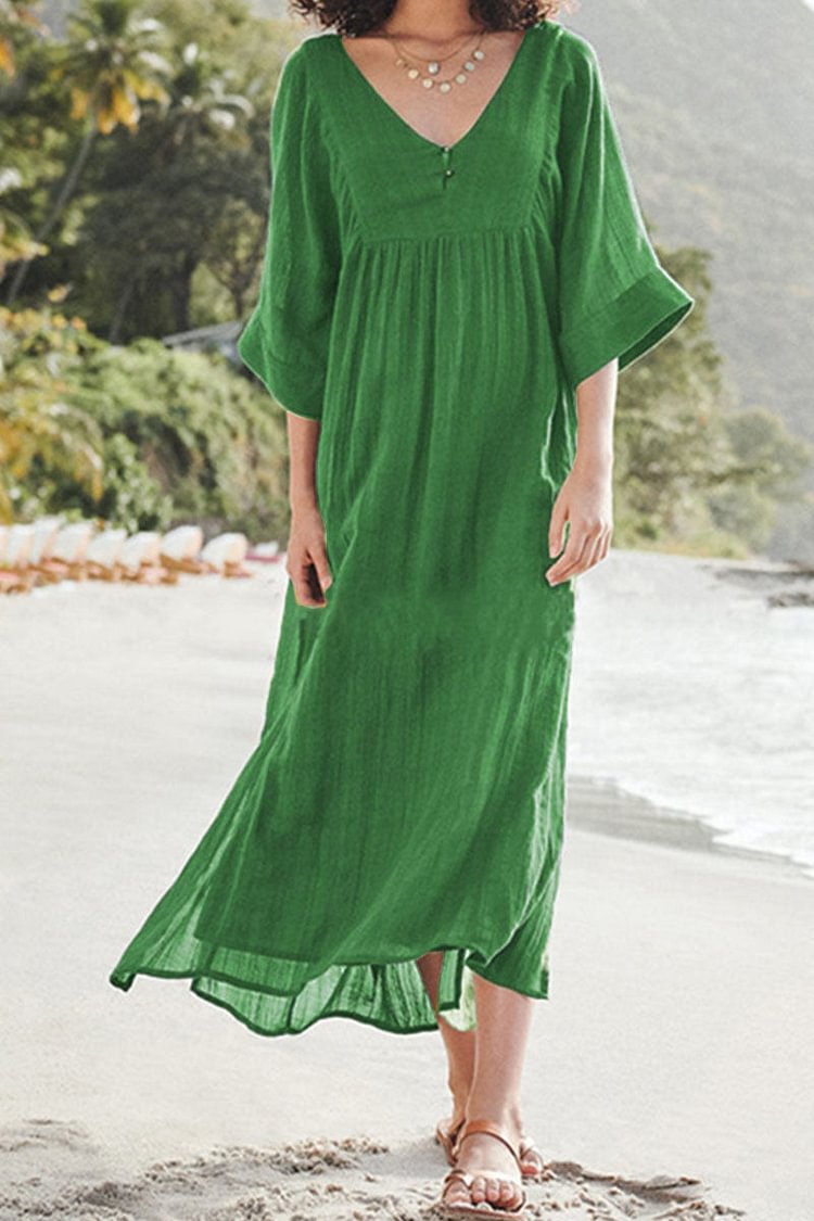 Fashion Casual Solid Split Joint V Neck A Line Dresses - Life is Beautiful for You - SheChoic